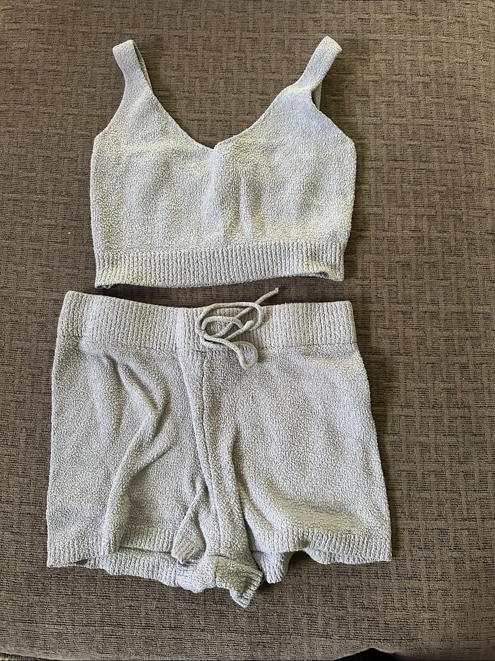 Rue21 Cream Terry Knit Crop Tank & Drawstring Shorts Set